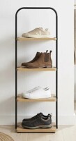 Better Homes & Gardens Juliet 4-Tier Wooden Shoe Ladder for Shoe Storage, Black and Light Honey Wood, Holds up to 4 Pairs New Shelf Pull $79
