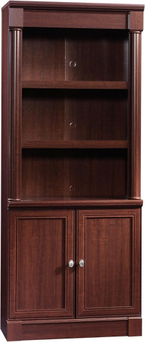 Sauder Palladia Book Shelf, Bookshelf with Storage, Library Bookcase with Doors and Adjustable Shelves, in Select Cherry Finish, New in Box $399