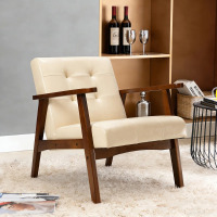 17 Stories Havva 21.65'' Wide Tufted Artificial Leather Mid-Century Modern Armchair, Beige, New in Box $599