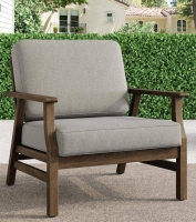 Uixe Teak Finish Outdoor Patio Lounge Chair with Light Camel Cushion, New in Box $399
