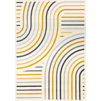 Brayden Studio Fresno Cream Blue Yellow Curved Lines 7' x 10' Rectangle Area Rug, New in Box $499