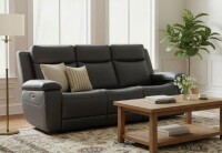 Hokku Designs Kenol 88.2'' Wide Gray Genuine Leather Power Reclining Sofa with Adjustable Headrest New On Working $1899