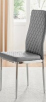East Urban Home Morgan Hatched Faux Leather Sleek Metal Leg Luxury Dining Chair in Gray/Silver New in Box $299