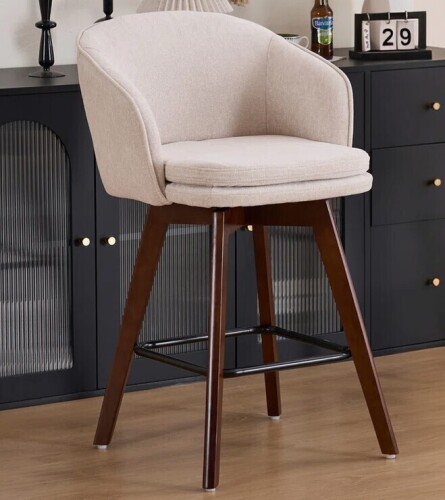 Brayden Studio Allis Mid-Century Modern Chenille Fabric Counter Stool, Upholstered Swivel Barstool With Wood Legs, Counter Height Stool with Wingback, Footrest $399