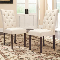 COLAMY Tufted Parsons Upholstered Fabric Dining Chair in Beige New in Box $299