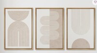 Idea4wall Mid Century Modern Boho "Duotone Beige Abstract Lines Artwork, Simple Neutral Minimalist Wall Pictures, Large Framed Canvas Giclee Print 3 Pieces Wall Art, 24"x36" x3 pcs New in Box $399