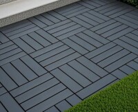 Garwarm 44 Pack Interlocking Plastic Deck Tiles, 12"X12" Waterproof Outdoor Flooring, Weather-Resistant Terrace & Pool Decking Tiles For Patio & Backyard in Dark Gray New in Box $299