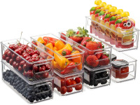 Seseno Set Of 8 Stackable Plastic Food Storage Bins - Refrigerator Organizer with Handles for Pantry, Fridge, Freezer, Kitchen, Countertops, Cabinets - Clear Plastic BPA Free Food Storage Rack New In Box $89