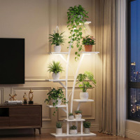 Kalrin 8-Tier Plant Stand Indoor with Grow Lights, 63" Tall Lighted Corner Plant Stands for Indoor Plants, Metal Plant Flower Display Shelves, Plant Shelf Plant Rack for Home, Living Room, Patio (White) $199