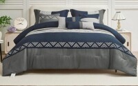 HIG 7 Piece Luxurious Stripe Embroidered and Patchwork Comforter Bed in a Bag King Bedding Set $299