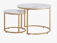 Mercer41 Nesting Coffee Table Set of 2, Round Coffee Table, Nesting Tables for Small Place, Vintage End Side Tables Night Stand with Metal Frame, for Living Room, Bedroom, Office (White & Gold) New Shelf Pull $199