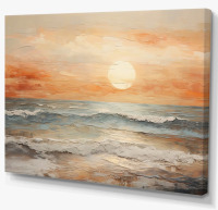Beachcrest Home&trade; Beige And Golden Beach Sunset Paradise II - Coastal Sunset Canvas Art, 12" x 20" New In Box $99