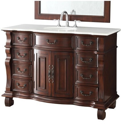 Benton 50 inch Antique Style Cherry Wood Hopkinton Bathroom Sink Vanity White Marble Top $1699