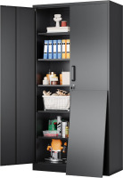 SISESOL Wide & Deep Metal Storage Cabinet with 2 Doors and 6 Shelves,72x36x18 Garage Storage Cabinet,Tall Black Locking Metal Cabinets with Lock,Steel Locked New in Box $299