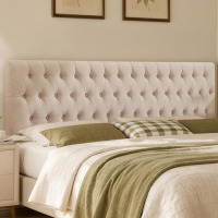 Kingfun Tufted Upholstered Queen Size Bed Headboard in Modern Button Design, Adjustable Solid Wood Head Board, Premium Linen Fabric Padded New in Box $299