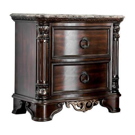 Furniture of America Jordan Wood and Marble Top Nightstand in Brown Cherry New in Box $799
