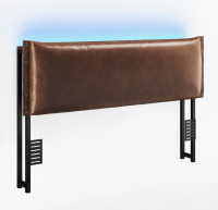East Urban Home Headboard for Twin Size Bed, Retro Oil-Waxed Leather Upholstered Head Board with Smart LED Lights (60,000 DIY Colors), Hidden Storage & USB/Type-C Ports, 3-Level Height Adjustable New In Box $299