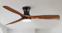17 Stories Cissline 52" 3-Blade Farmhouse Flush Mount Ceiling Fan with Led Light and Remote for Medium Room New In Box $299