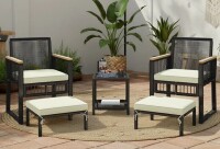 Bay Isle Home 2-Person Wicker Rattan Patio Conversation Furniture Set with Table & Ottomans New in Box $699