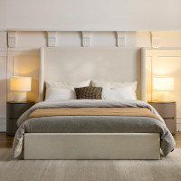 NTYUNRR California King Size Upholstered Platform Bed Frame, 52" High Headboard Carmen Wingback Beds, Tall Headboard King Floor Bed Frames, No Box Spring Needed No Noise, Minimalist, Textured Ivory New in Box $599