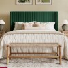 Willa Arlo Interiors Candler Velvet Upholstered Full Size Platform Bed with Wingback Headboard and Wooden Slats New in Box $899
