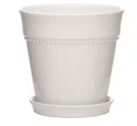 Southern Patio 7.9 in. Ravanaey Small Glossy White Ceramic Planter (7.9 in. D x 7.9 in. H) With Drainage Hole and attached saucer New $79