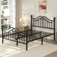 Wrought Studio Queen Size Metal Platform Bed with Candle-style Headboard and Footboard, Under-Bed Storage, Easy Assembly, Black, New in Box $299