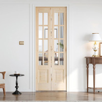 EaseLife 8-Lite 32" x 80" Glass And Solid Wood Bi-Fold Door With Installation Hardware Kit, New in Box $399