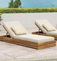 Christopher Knight Home Mossbloom Outdoor Patio Cushioned Adjustable Chaise Lounge, Acacia Wood, Cream + Teak, New in Box $899