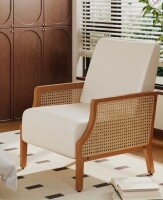 Bay Isle Home Upholstered Accent Chair With Rattan Arms And Solid Wood Legs New in Box $499