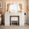 Naomi Home Vera 46&rdquo; Vanity Set with Mirror, Stool & 11 LED Lights, Makeup Table with 7 Drawers, 3 Lighting Modes with Adjustable Brightness, Dressing Table with Premium Crystal Knobs New in Box $399