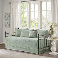 Madison Park Daybed Cover Set Damask Quilted Cover for Daybeds, All Season, Pre-Washed Cotton-Filled Coastal Bedding Scallop Edge, Shams, Bedskirt, D&eacute;cor Pillows, Tuscany, Seafoam, 39"x75", 6 Piece New In Box $199