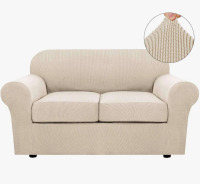 Ebern Designs Machine Washable 3 Piece Stretch Sofa Slipcovers with 2 Cushion Loveseat Couch Covers for Living Room Furniture Cover 1 Base Cover Plus 2 Seat Cushion Covers Thicker Jacquard Fabric $99