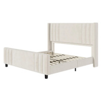 Wade Logan Aurieona Upholstered Platform Bed, King Size, Cream, New in Box $499