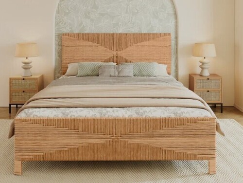 Bay Isle Home Boho King Hand-woven PE Rattan Bed New in Box $799