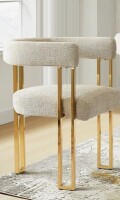 Everly Quinn Rienna 18" Seat Height Chenille Upholstered Gold Kitchen Dining Armchair in Oatmeal/Gold $399