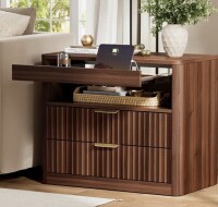 Millwood Pines 27&rdquo;nightstand With 2-drawers & Open Shelf, Bedside Table With Outlets,end Table With 1 Pull-out Shelf, in Walnut New in Box $399