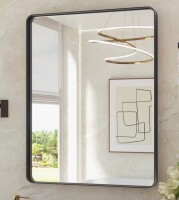 Ebern Designs Leaderville Aluminum Framed Shatterproof Rust-Resistant Bathroom Mirror 28" x 36" in Black New in Box $299