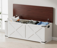 August Grove&reg; 47" Farmhouse Style Storage Chest, Storage Bench With 2 Safety Hinges And Middle Partition Board New In Box $299