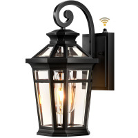 Alcott Hill Black 100% Aluminum Outdoor Wall Lighting With Dusk To Dawn and Beveled Glass Shade Waterproof New In Box $199
