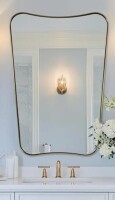 Ebern Designs Contemporary Concave Scalloped Irregular Bathroom Vanity Mirror | Stainless Steel Frame, 24" x 36" New In Box $399