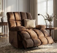 Latitude Run Manual Handle/Lever Recliner Chair with Sturdy Metal Support Frame, Extra Thick Padded Armrest & Built-in Phone Holder, Velvet Recliner for Living Room, Bedroom, Home Theater -Brown New in Box $699