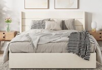 Latitude Run Braya Queen Hydraulic Lift Up Storage Upholstered Platform Bed in Beige New in Box $999