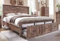 DecorUHome King Size Bed Frame with Headboard Farmhouse Wood and 3 Drawers No Box Spring Needed Light Brown (2 Boxes) New in Box $799