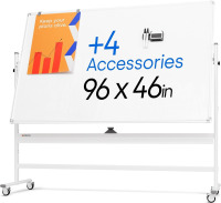 Kamelleo Rolling Dry Erase Board 96 x 46 - Large Portable Magnetic Whiteboard with Stand - Double Sided Easel Style Whiteboard with Wheels -New Shelf Pull $599