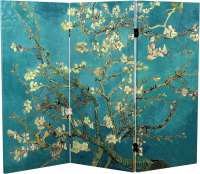 Red Lantern Double Sided Works of Van Gogh Canvas Folding Screen - Almond Blossoms/Wheat Field, 3 ft Short - 3 Panel New In Box $299