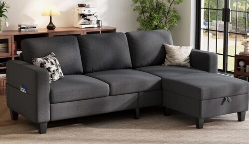 Latitude Run 78'' Upholstered Sofa Couch With Storage Ottoman in Gray New Open Box $599
