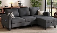Latitude Run 78'' Upholstered Sofa Couch With Storage Ottoman in Gray New Open Box $599