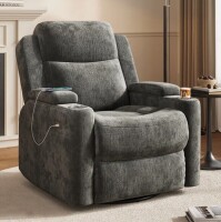 Red Barrel Studio 34.84" Wide Soft Chenille Power Recliner Chair with Swivel Function, Double Cup Holders and USB, Type-C Ports in Gray New in box $899