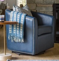 Winston Porter Rabinowitz Upholstered Swivel Barrel Chair in Vintage Blue New in Box $799